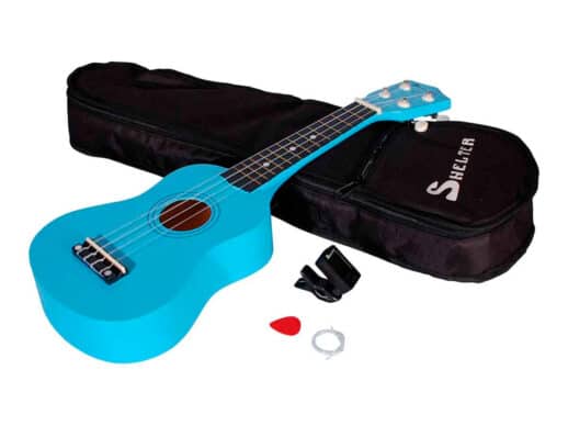 Shelter-ukulele-blå-UK1S-BL-pakke-med-bag-plekter-og-tuner