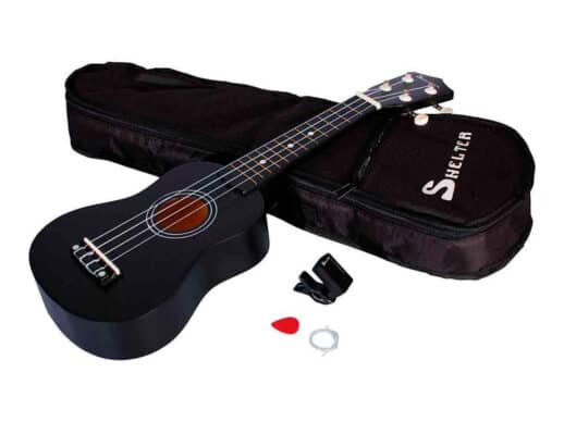 Shelter-ukulele-sort-UK1S-BK-pakke-med-bag-plekter-og-tuner