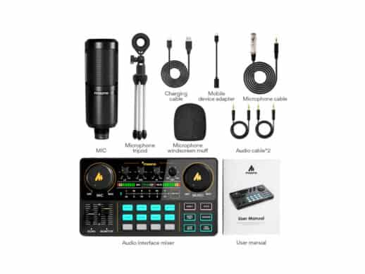 Maono-Maonocaster-Lite-AU-AM200-S1-podcaster-mixer-og-mikrofon-alle-dele Drum Limousine